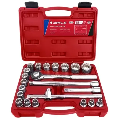 JOGO DE SOQUETE MAYLE ESTRIADO 1/2POL C/23PCS 8-32MM