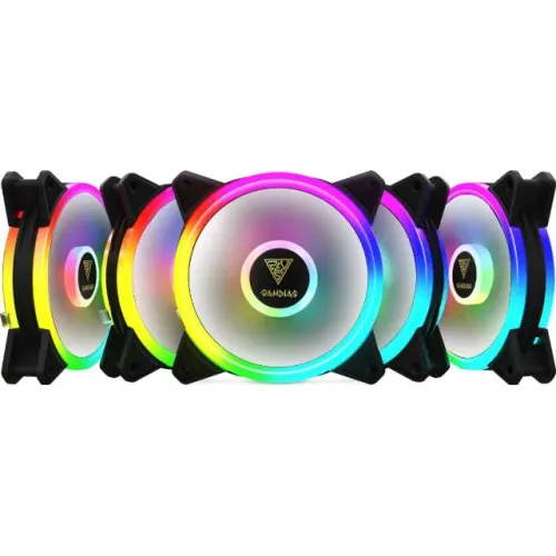 Kit 5 Cooler Fan 120mm Gamdias Aeolus M2-1205R com Controladora e Controle - WZetta