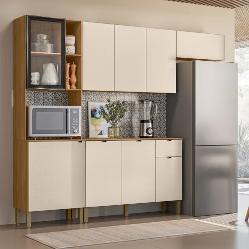 Armário De Cozinha Completa 100 % MDF Com Porta de Vidro