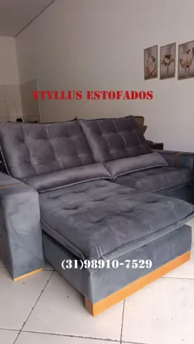 Sofá de canto retrátil e reclinável cinza - STYLLUS ESTOFADOS