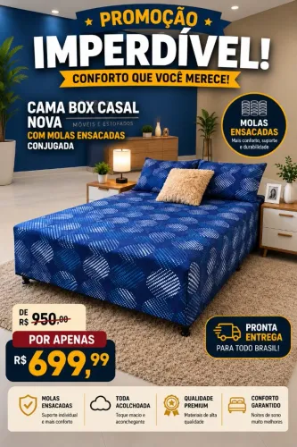 Promoção imperdível por apenas 699 Cama box casal nova com molas ensacadas conjugada 