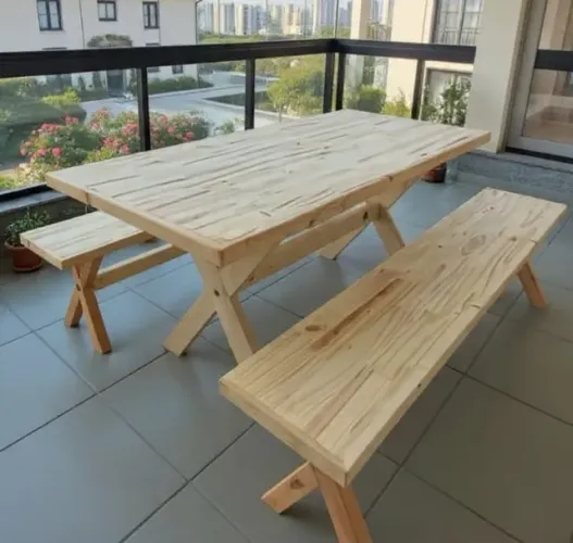 Mesa  Rústica para Varandas de Madeira ( Acabamento Premium ) 