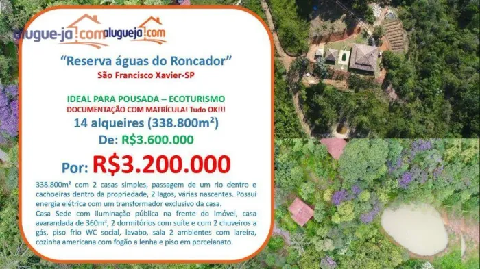 Sítio com 2 quartos à venda, 338800 m²- Roncador - São Francisco Xavier/SP