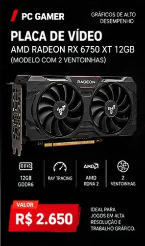 Placa de Video AMD RADEON RX6750XT 12GB