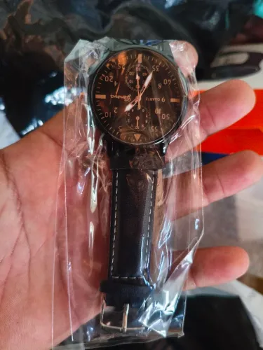 Relógio Masculino Geneva Preto Analógico com Pulseira de Couro Sintético e Costura Branca
