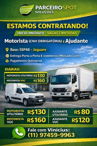 Vagas para Motoristas Cat. B
