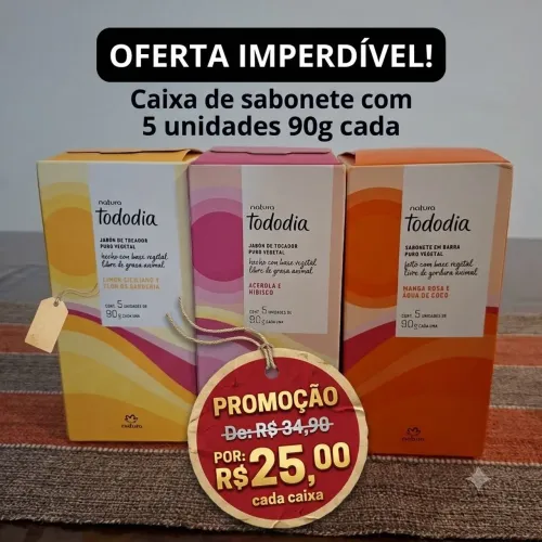 Sabonete Tododia Natura com 5 unidades de 90g cada<br>Por: 25,,00. Colocar valores na foto