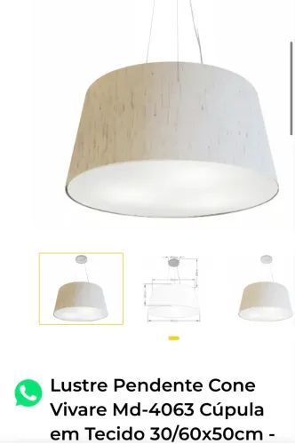 Lustre Pendente Cone Vivare Md-4063 Cúpula em Tecido 30/60x50cm