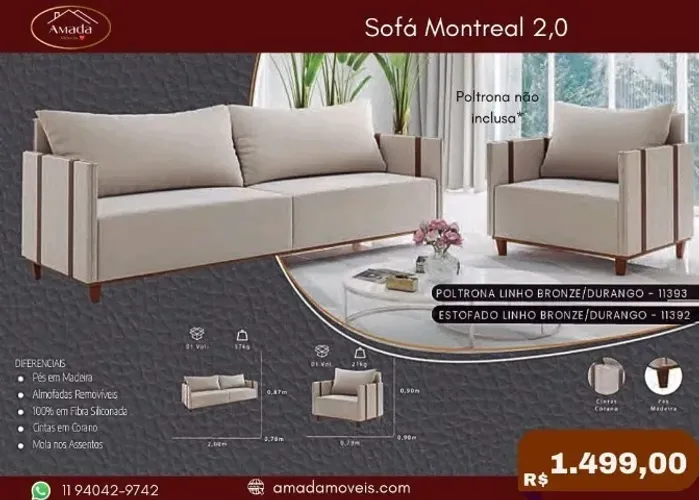 Sofá Montreal 2,0, a pronta entrega
