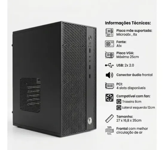 Gabinete Office Desktop Pc Placa Micro Atx Compacto Bo-g1