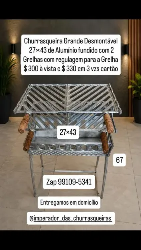 Churrasqueira Grande Desmontável com 2 grelhas com suporte de Alumínio 