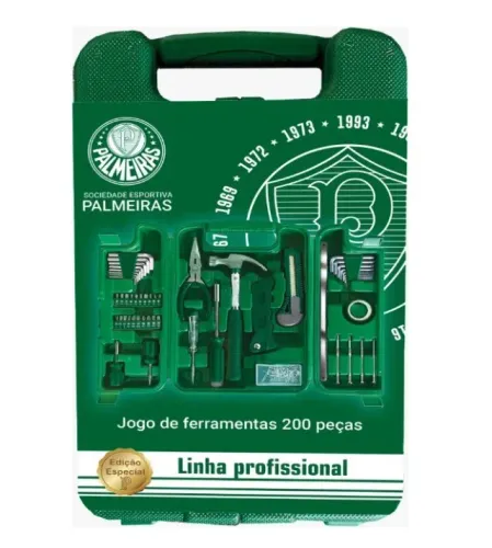 Kit de Ferramentas 200 Peças Time Palmeiras Oficina Reparo Manutenção Chave