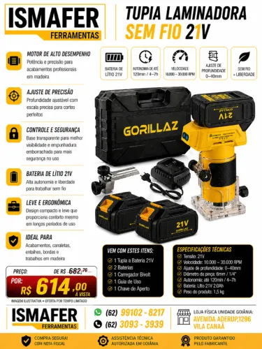 Tupia Manual Laminadora Brushless 2 Baterias 21v Acessórios