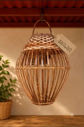 Luminária De bambu Com Cipó Junco