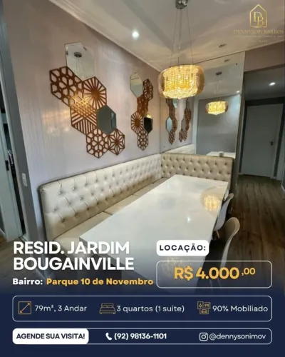 Resid. Jardim Bougainville | Mobiliado, 79m², 3 Quartos | Parque 10