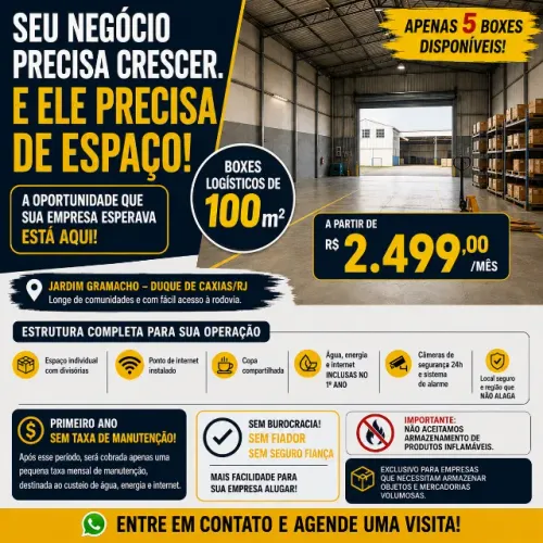 Aluguel box /mini galpao logistico 100 metros jardim gramacho duque de caxias