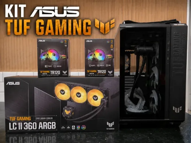 Gabinete ASUS TUF GAMING GT502 COM FANS TR120 E WATER COOLER LC II 360 ARGB