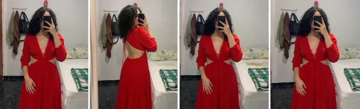 Vestido vermelho M, decote profundo nas costas e cintura