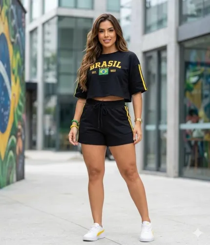 Conjunto Brasil Blusa Brasil e Short