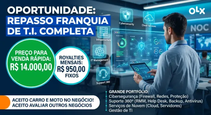 Oportunidade: Repasso Franquia de T.I. e Cibersegurança Completa - R$ 14 Mil