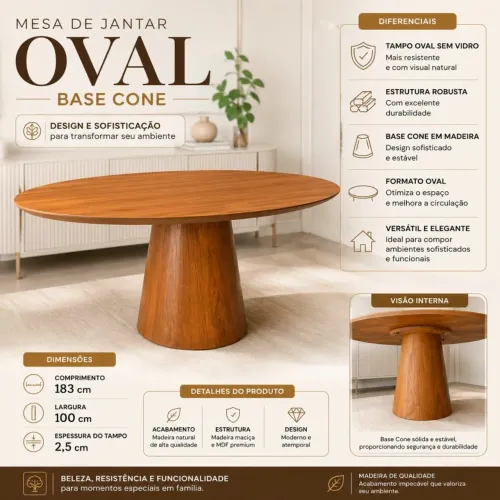 Mesa avulsa oval 1.80m
