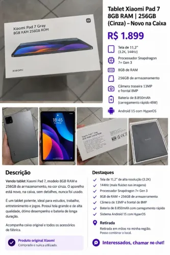 Tablet xiaomi pad 7 com capa + caneta seminovo