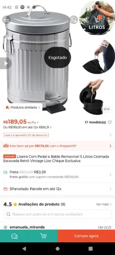 Lixeira de metal 5 litros