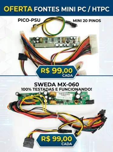 Fontes Internas Mini PC DC-DC ATX (Sweda MX-060 + Pico-PSU)