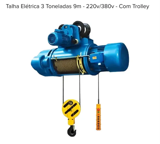 Talha elétrica 5 toneladas 9 metros com trolley
