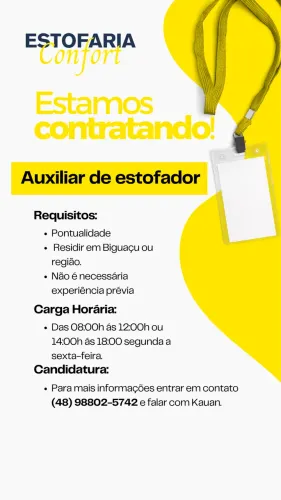 VAGA DE EMPREGO AUXILIAR DE ESTOFADOR
