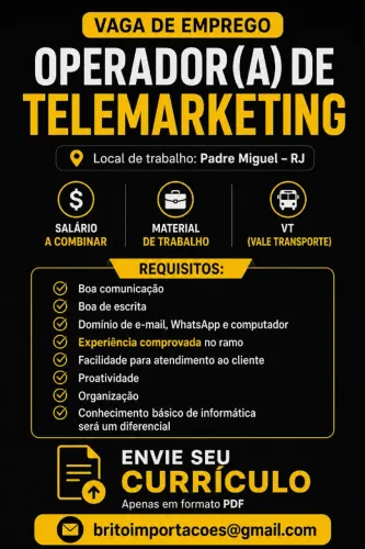VAGA DE EMPREGO - ZONA OESTE RJ