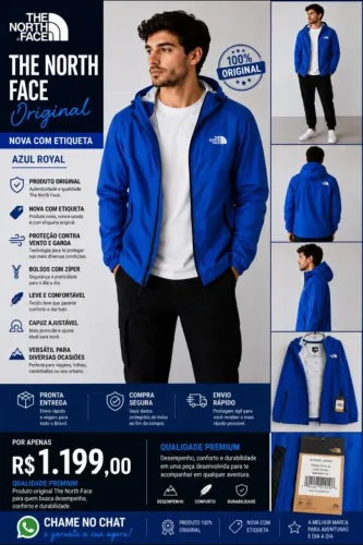 Jaqueta Masculina The North Face Original Azul Royal Nova Com Etiqueta Premium