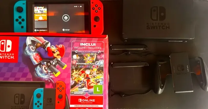Nintendo Switch V2 + Micro SD 256GB - Completo com Acessórios - USADO