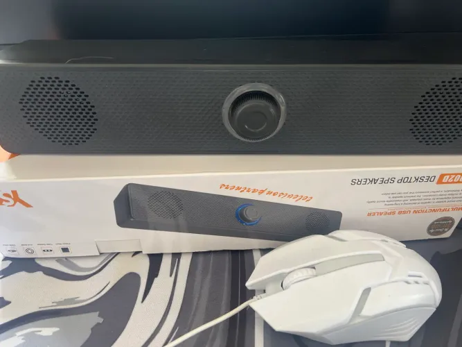 caixa de som + mouse branco gamer 