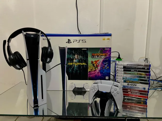 PS5 Slim Completo (Com Leitor) + 2 controles (Com Base) + 13 Jogos