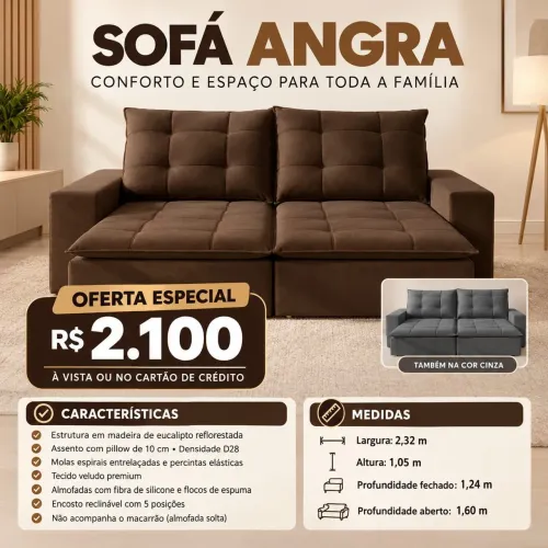 Sofá retrátil reclinável novo tecido veludo de 2.32 metros