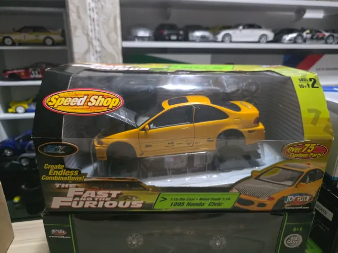 Miniatura 1:18 honda civic velozes furiosos speed shop raro amarelo novo original fast fur