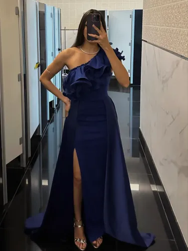 Vestido longo Formanda/Madrinha, Azul marinho, alta costura (tamanho 36)