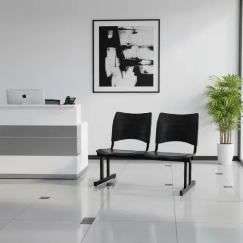 Cadeira Longarina Plástica 2 Lugares Cor Preto Conforto Durável Modelo 34213