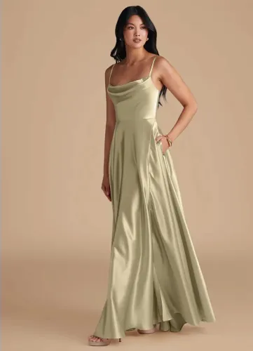 Vestido de festa Azazie verde com bolso