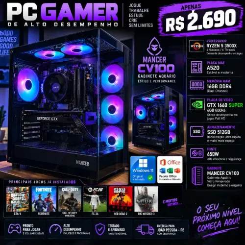 Pc gamer Ryzen 3500x 16gb de ram GTX 1660 super 6gb