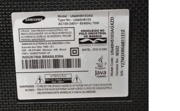 TV Samsung 40" UN40H5103 - Placas 100% (Para Retirada de Peças)