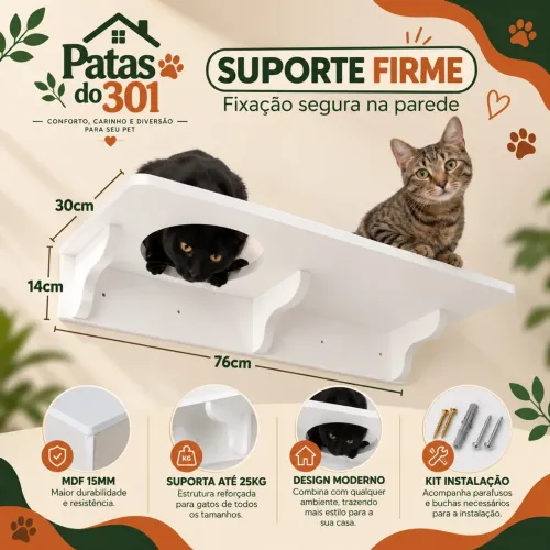 Prateleira para Gatos com Furo 76cm - MDF Branco