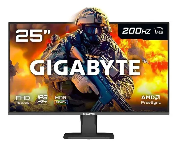 Monitor Gamer Gigabyte 25", FHD, 200Hz, 1ms, IPS, VRR, FreeSync Premium, HDR 10 alto