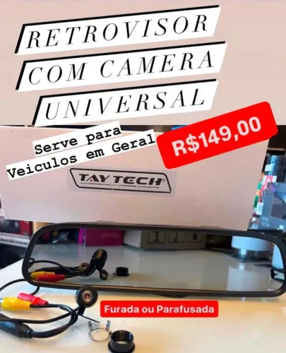 Kit Espelho Retrovisor Monitor Com Câmera De Ré Borboleta Veicular Carro Estacionamento