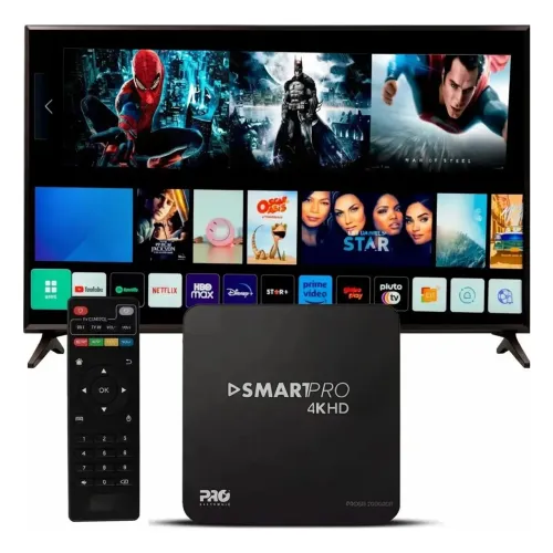 TV Box Pro SMARTPRO 4KHD Android Preto Netflix YouTube PlayStore 4K Wi-Fi Bluetooh HDMI
