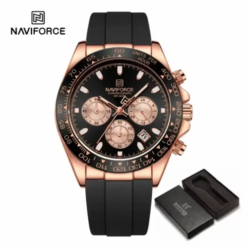 Relógio Naviforce 8054 Cronógrafo De Quartzo Preto/Rose Gold