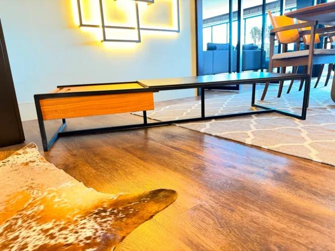 Mesa de Centro Moderna com Tampo Deslizante e Compartimento Interno