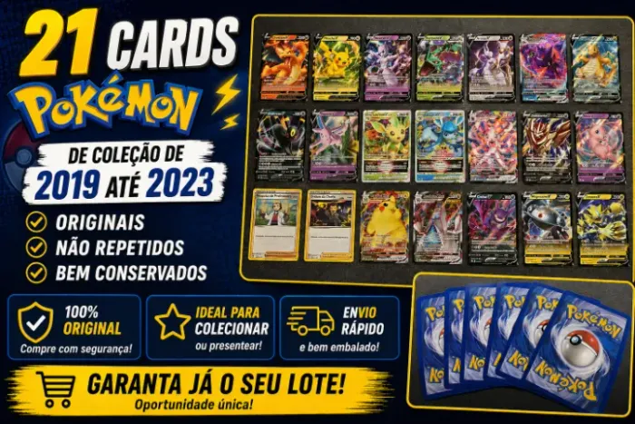 21 Cartas Pokémon Originais 2019 a 2023 Sem Repetidas + Brinde