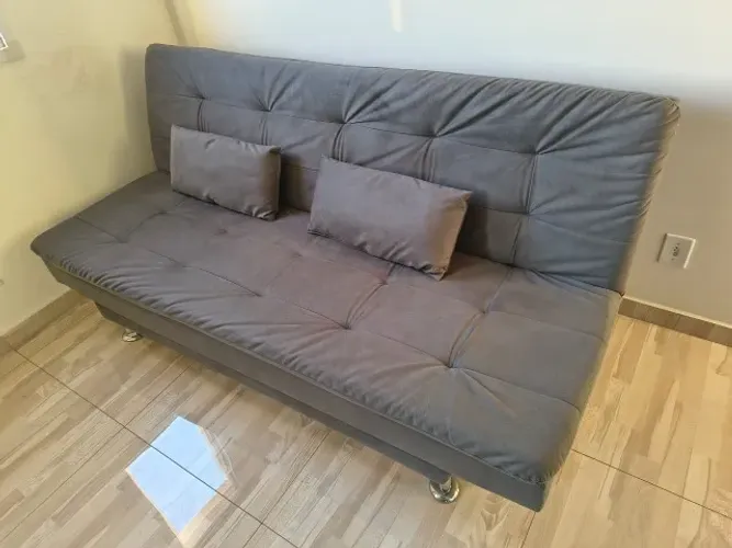 Sofá cama Premium Suede Cinza, Casal 3 lugares